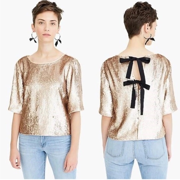 J. Crew Shimmering Gold Sequin Blouse - Picture 2 of 10